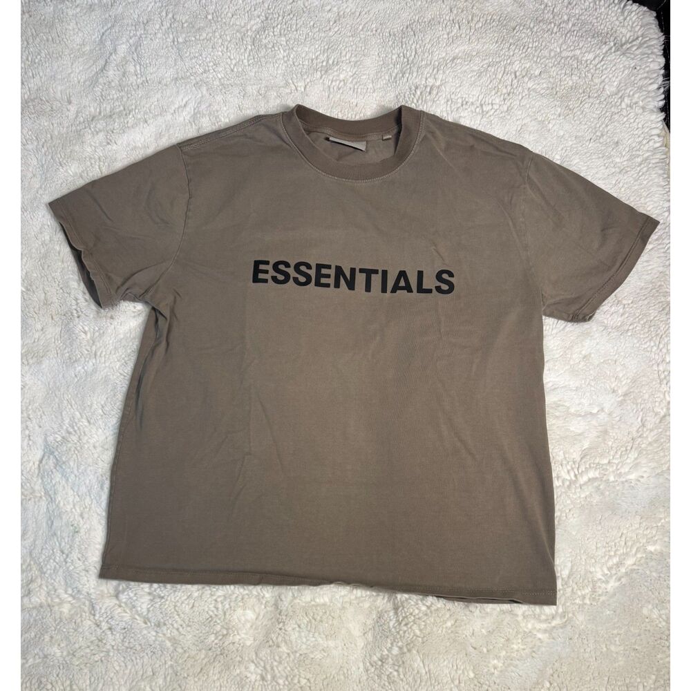 Fear of God Essentials T Shirt Taupe Brown Logo Tee Size L Streetwear